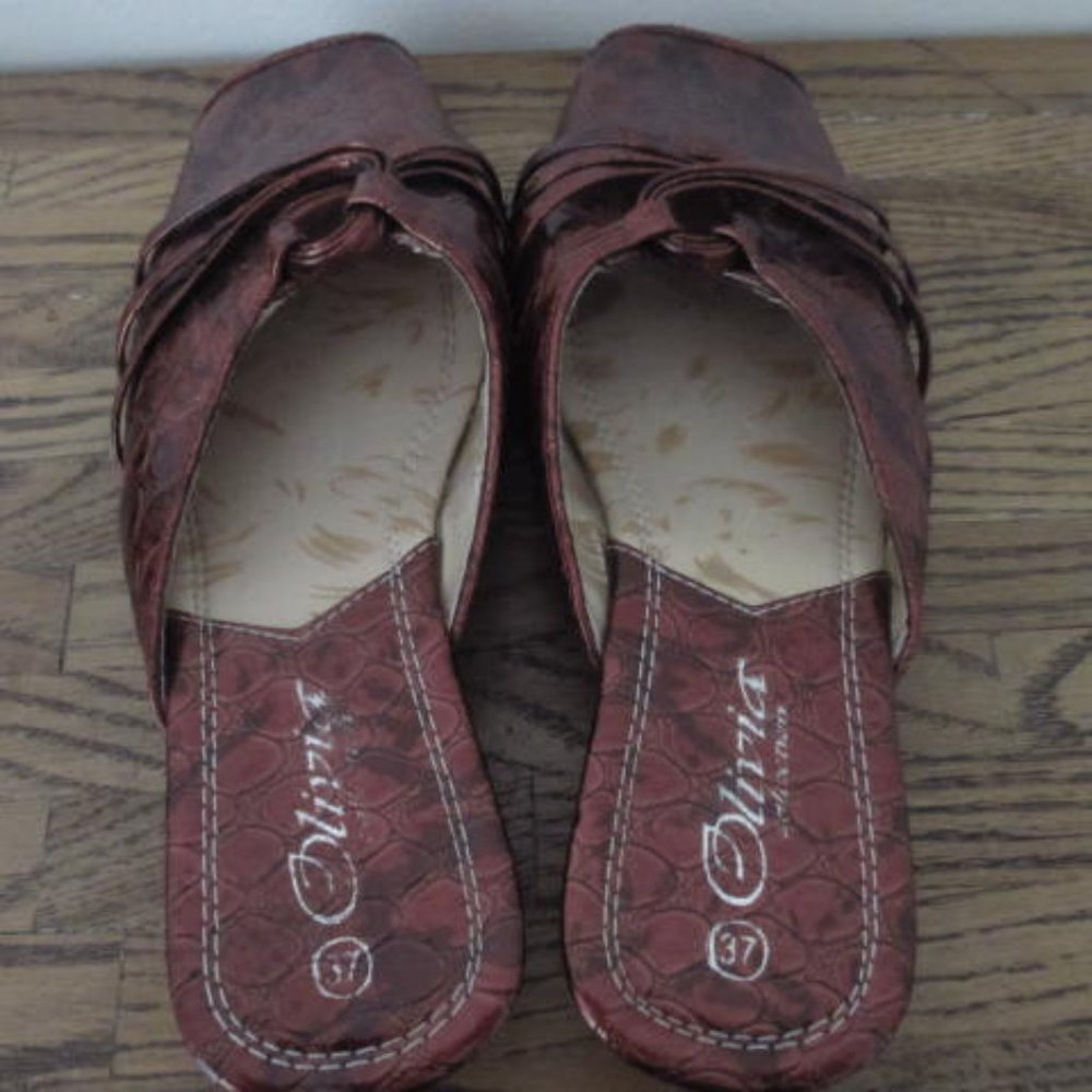 Olivia Red Patent Reptile Look Slide On Mules